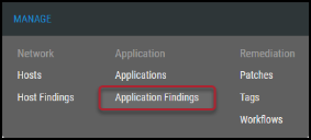 Navigation - Manage - Application Findings